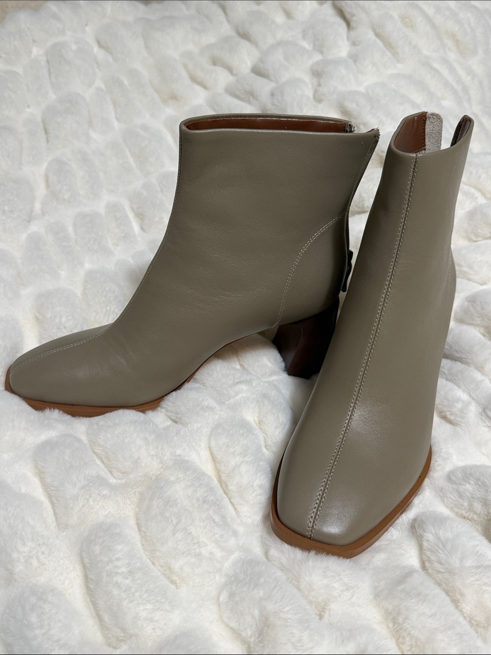 Taupe Leather Ankle Boots - Women's Fashion Booties NWOT